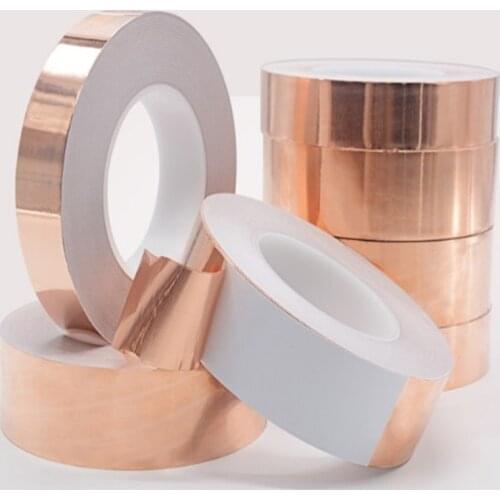 20 Meters 5/6/8/10/15/20/30/40/50mm Single Conductive Adhesive Copper Foil Tape EMI Shielding Heat Resist for Electric Guitar