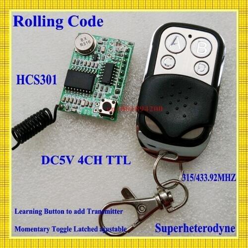 Rolling code Receiver Module Transmitter RF Wireless Remote Control super-heterodyne DC3-5V Learning code 4CH Output TTL