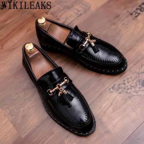 Coiffeur Mens Dress Shoes Tassel Party Shoes For Men Brown Dress Italian Brand Men Formal Shoes Leather Sepatu Slip On Pria Bona