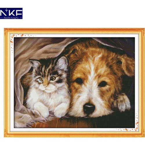 NKF Stay Together Cross Stitch Pattern Handmade Craft Needlework Embroidery Kit Animal Cross Stitching Set for Home Decor