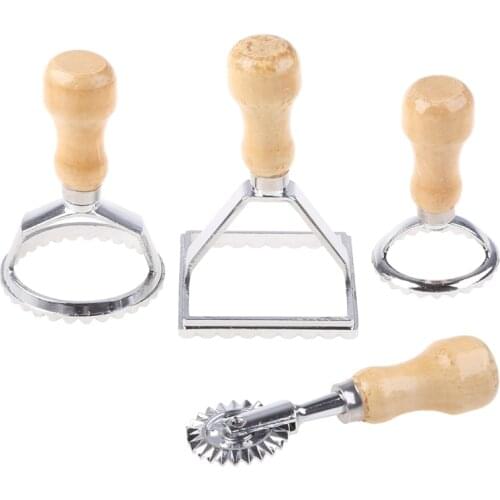 Set Of 4 Ravioli Stamps, Ravioli Knives With Wooden Handles And Dumpling Machine Kitchen Supplies With Grooved Edges