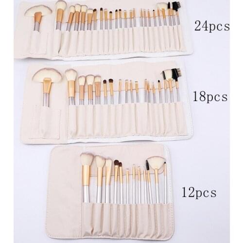 20set/lot 24pcs 18pcs Makeup Brushes Set 12pcs Professional Cosmetic Powder Brush Kit with Leather Bag Face Lip Eyes Makeup Tool