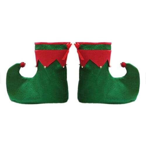 One Pair Adult Wearable Elf Boots For Adult Pom Pixie Elf Shoes Christmas Party Red Green Fancy Dress Costume Accessory