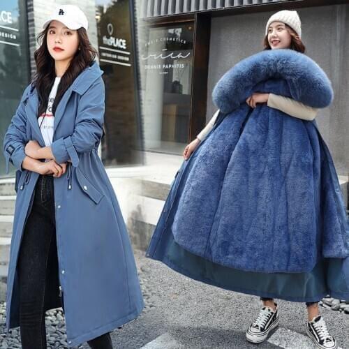 New Winter Long Coat Women Warm Thickness Hooded Parkas Plus Size Large Fur Collar Embroidery Jackets Padded Coats