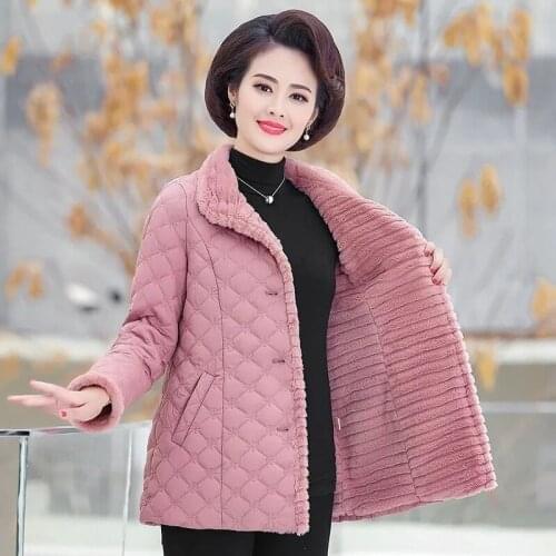 Middle-aged Parkas Women Winter Jacket New Fur Lining Warm Cotton Clothing Short Coat Plus Size 5XL Mother Clothes Lady Overcoat