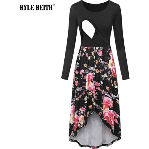 Maternity Round Neck Full Sleeve Print Flower Nursing Dress Breastfeeding Clothes Vetement Grossesse