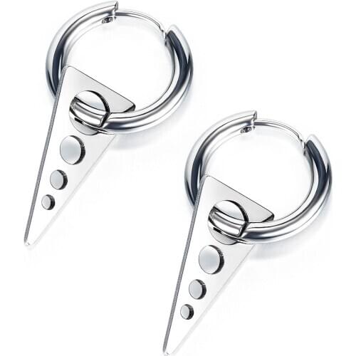 Simple Geometric Triangle Dangle Earrings for Men Stainless Steel Round Star Ears Fashion Punk Male Jewelry