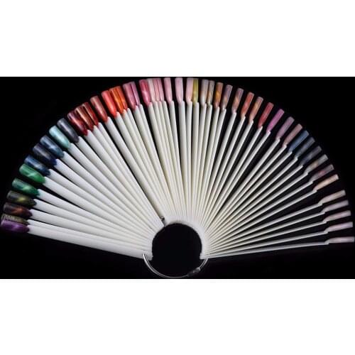 50 Tips Transparent Fan-shaped Nail Art Tips Display Polish Board Display Practice Sticks Tool with Metal Screw Split Ring