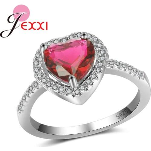 Clear Shining Crystal Finger Rings For Women Girlfriend Brilliant 925 Sterling Silver Big Heart Cubic Zirconia Jewelry