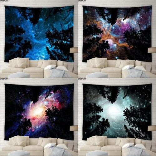 Psychedelic Starry Aesthetic Tapestry Forest Trees Universe Sci-Fi Hippie Wall Hanging Home Decor Living Room Bedroom Curtain