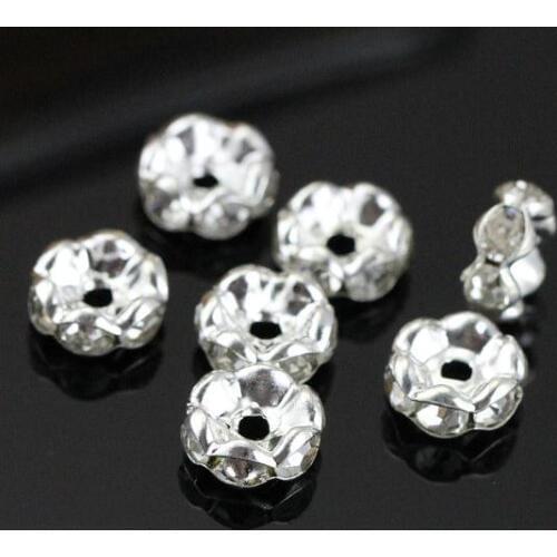 Rhinestone Beads,6mm 8mm 10mm Accessory,Silver Plated Brass Beads,Earrings Necklace Bracelet Components,Crystal Jewelry