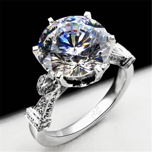 Magnificent 10mm 4Ct Round Cut Moissanite Female Ring 925 Sterling Silver Ring White Gold Color Romantic Women Jewelry