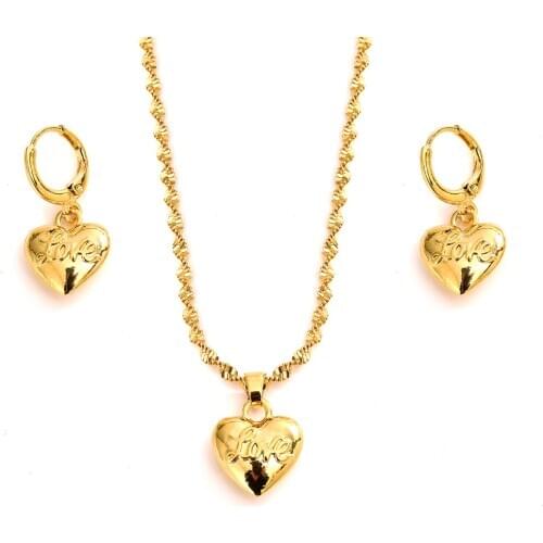 Bangrui Heart Jewelry sets Classical Necklaces Earrings Set Gold Color & Brass,Arab/Africa Wedding Brides Dowry