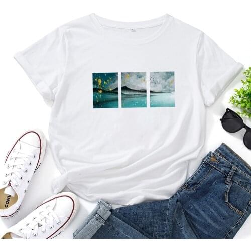 Distant Mountain Peak Women Tshirt Top Retro Graphic T Shirts Women Fashion All-match Tees Casual Short Sleeve Camisetas Mujer