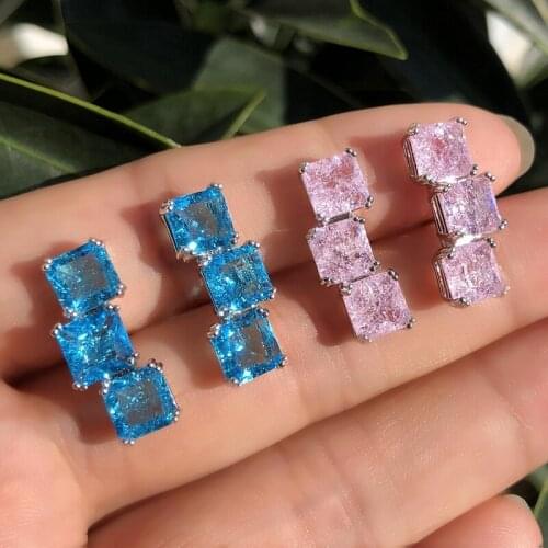Geometric Stud Earrings For women van gogh Pink Square Crystal silver color small earing 2019 Fashion Party jewelry accessories
