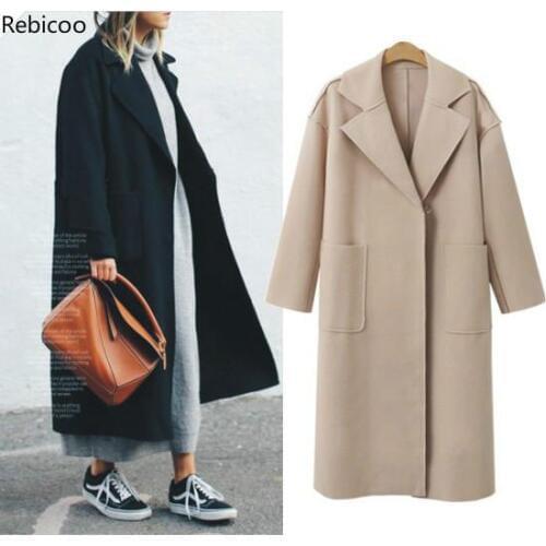Autumn and Winter Wear New Large Size Womens Woolen Coat Suit Collar Loose Long Section Woolen Coat