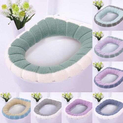 1PC Winter Warm Toilet Seat Cover Closestool Mat Washable Bathroom Accessories Knitting Pure Color Soft O-shape Pad Toilet Seat