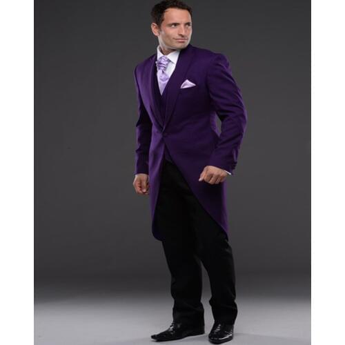 2018 Purple Tailcoat Mens Wedding Tuxedos Groom Tuxedos Wedding Suits For Mens 3 Pieces Suits Colote(jacket pants vest)
