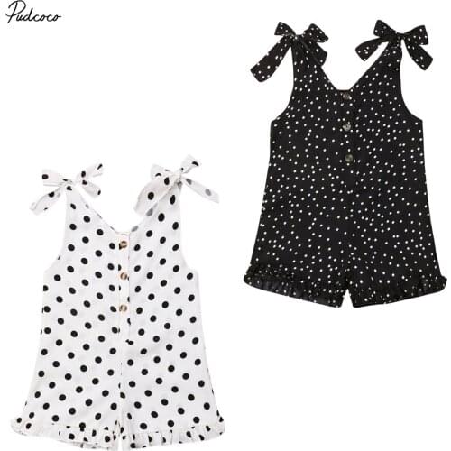 2019 Brand Cute Toddler Kid Baby Girl Polka Dots Romper Overall Summer New Fashion Bandage Button Chiffon One-Piece Palysuit