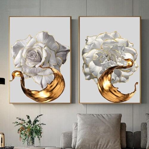 Golden Flower Abstract Poster Printing Canvas Art Living Room Background Porch Bedroom Home Decoration Painting
