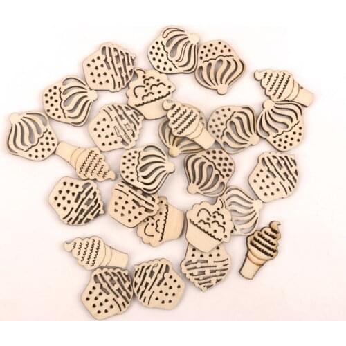 Handmade Wooden Crafts Accessories Home Decoration Scrapbooks Children Painting DIY Mix Cute Cake Wood Ornaments 25-30mm 20pcs