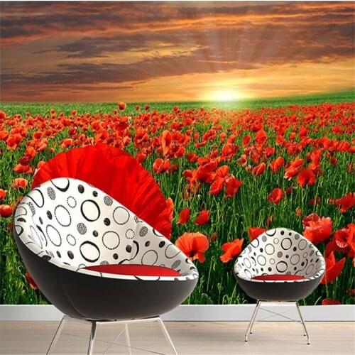 Beibehang Custom photo wallpaper 3D Modern minimalist sofa backdrop beautiful poppy flower garden large mural 3d wall murals