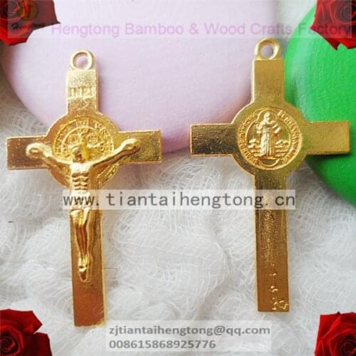 Free ship100pcs/pack one hole alloy golden rosary cross,rosary crucifix,religious alloy cross,St. Benedict Crucifix,golden cross