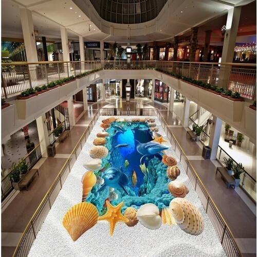 Free Shipping beach sea view dolphin floor painting 3D stereo mural living room bedroom self-adhesive floor sticker