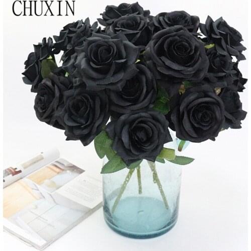 Black Rose Artificial Flower Bouquet For Home Decor Wedding Decoration Christmas Party Silk Flower Bouquet Party Decoration