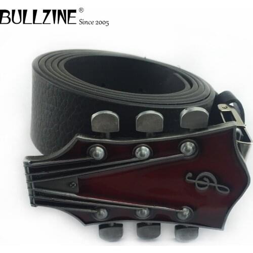 Bullzine zinc alloy retro guitar head music belt buckle jeans gift belt buckle FREE PU belt FP-02744-3 drop shipping
