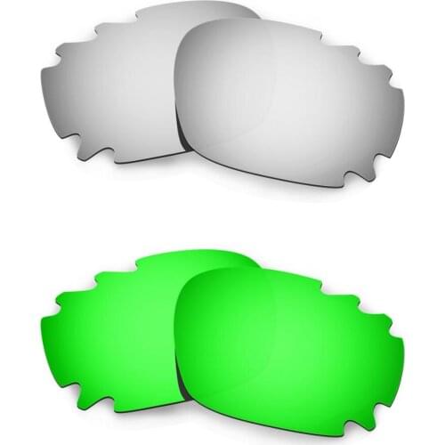 HKUCO For Racing Jacket-Asian Fit Vented Sunglasses Replacement Polarized Lenses 2 Pairs - Silver & Green