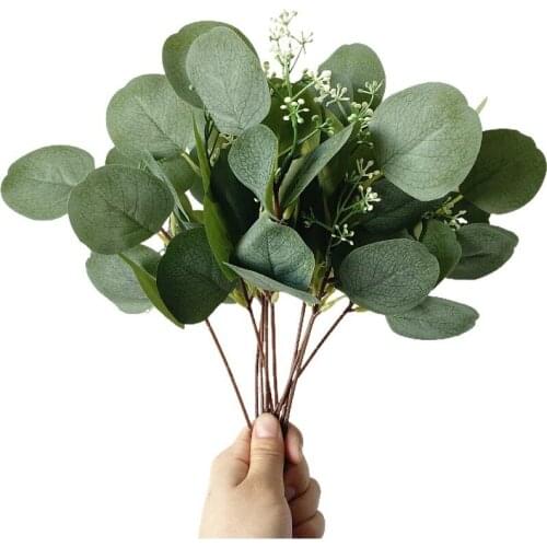 5pcs Artificial Plants Green Eucalyptus Leaves DIY Bridal Bouquet Fake Flowers For Home Garden Party Wedding Flower Decorations
