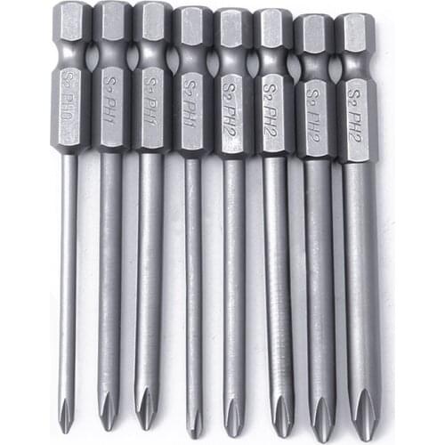 8pc Sizes Alloy Steel Magnetic Cross Head Screwdrivers 75mm Length 6.35mm Handle