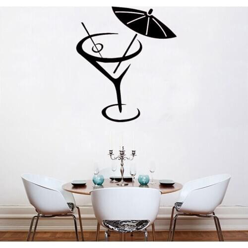 Martini Cocktail Umbrella Kitchen Cafe Wall Sticker Home Decor Removable Wall Decals Vinyl Art Murals Self-Adhesive Decoration