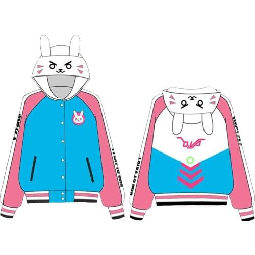 Game OW Cosplay Costume D.va Thin Cute Hoodies Jacket With Ears Thick Warm Fleece Dva Sweatshirts for Girl Women
