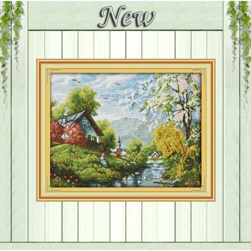 Beautiful river and sky Scenery painting,Counted print on canvas DMC 14CT 11CT DIY Cross Stitch Needlework kits Embroidery Sets