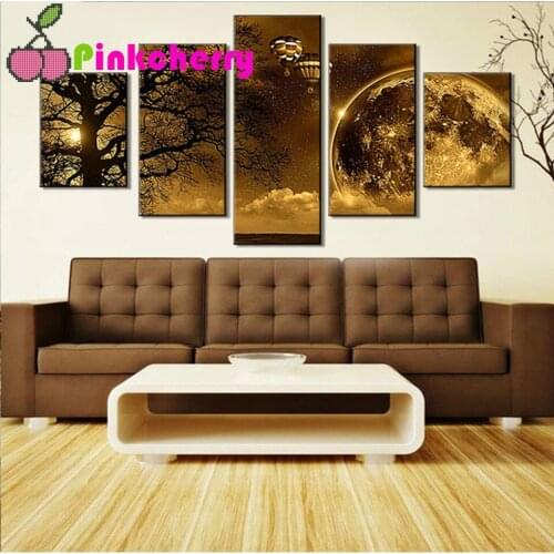 Full Square Round Drill 5D DIY Diamond Painting Moon and Tree Landscape 3D Diamond Embroidery Cross Stitch Mosaic 5pcs k1099