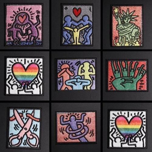 Heart Love Character Patches Sew On Glitter Printed Statue of Liberty Appliques Sewing Rainbow Scissors 3D Diy Coat Hats Parches