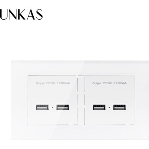 UNKAS LED Indicator Crystal Tempered Glass Panel Wall Socket 4 USB Smart Induction Charge Port For Mobile 5V 4.2A Output