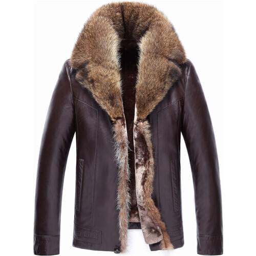 New coat mens fur thick winter coat leather jacket leather jacket men 5XL size