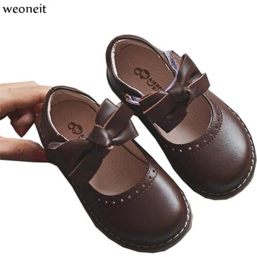 Weoneit New Children Leather Shoes Bow Princess Girls Party Dance Shoes Baby Flats Kids Performance Shoes CN 20-30