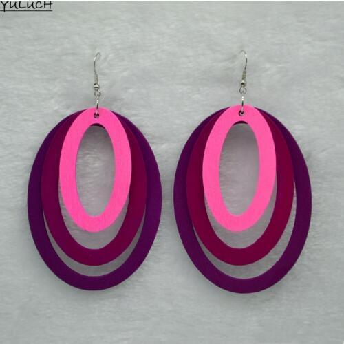 Pair Nice style mix blue three color long charm wood earrings carton statement jewelry for woman 2017 design new