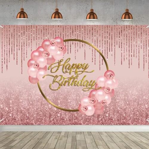 Happy Birthday Party Background Birthday Decoration Photography Backdrop Pink Balloon Glitter Spots Party Banner for Girls Women