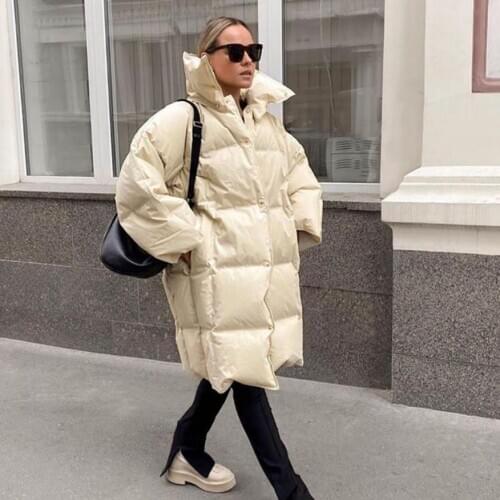 Fashion high collar fluffy down coat female winter oversized thicker warm Down Jacket single breasted down Parkas F2374