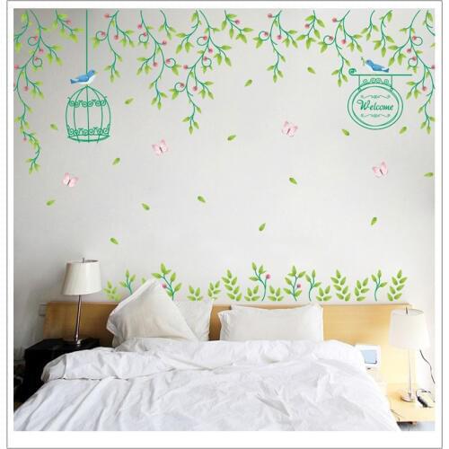 Romantic Birdcage Flower Vine Wall Sticker Bedroom Living Room Background Muursticker Home Decor PVC Removable Stickers Muraux