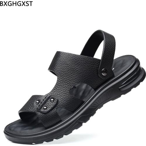 Black Sandals for Men Outdoor Leather Casual Shoes Man Beach Sandals Men Fashion Man Sandals 2021 Summer Beach Shoes Men Zapatos