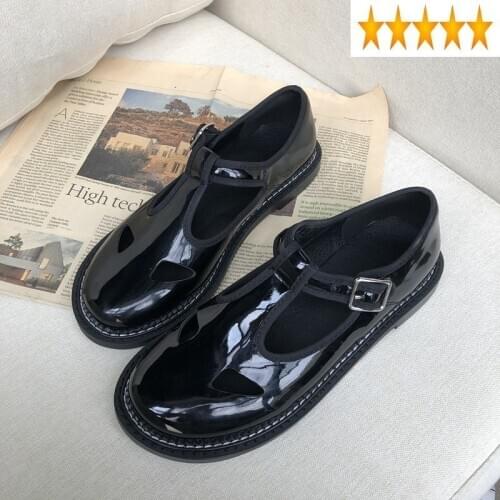 Buckle Preppy Style Women Casual Flats Patent Leather Hollow Out Round Toe Sandals British Fashion Gladiator Shoes