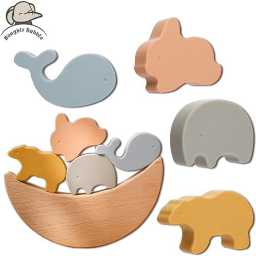 Silicone Cartoon Animal Toys for Children Stacking Building Block Toy Constructor Blocks Game Montessori Toys Newborn Baby Gifts