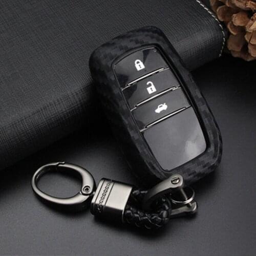 Carbon Fiber Silicone 3 buttons Car Key Case For Toyota Highlander Land Cruiser Riez RAV4 Camry Prado Auto Key Cover Scratches