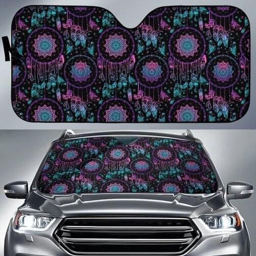 Boho Style Dream Catcher Printing Car Windshield Sun Shade Durable UV Protect Foldable Front Window Sunshade Auto Accessories